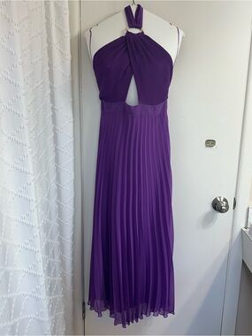 Zara Purple Pleated Maxi Dress with Halter Neck